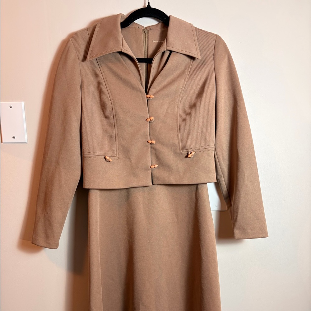 Vintage 60s Tan Dress and Jacket Set